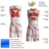 Custom White Orange Neon Pink Old Gold-Navy Wave Stripe Round Neck Sublimation Basketball Suit Jersey