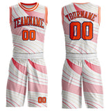 Custom White Orange Neon Pink Old Gold-Navy Wave Stripe Round Neck Sublimation Basketball Suit Jersey