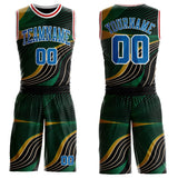 Custom Black Blue Green Old Gold White-Red Wave Stripe Round Neck Sublimation Basketball Suit Jersey