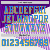 Custom White Powder Blue Purple-Gold Diagonal Stripe Round Neck Sublimation Basketball Suit Jersey