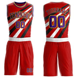Custom Red Purple Black-Gold Diagonal Stripe Round Neck Sublimation Basketball Suit Jersey