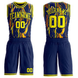 Custom Navy-Light Yellow Wing Brush Stroke Boho Style Round Neck Sublimation Basketball Uniform Jersey