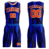Custom Blue Orange-White Feather Boho Style Round Neck Sublimation Basketball Uniform Jersey