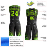 Custom Black Neon Green-Gray Feather Wing Boho Style Round Neck Sublimation Basketball Uniform Jersey