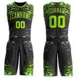 Custom Black Neon Green-Gray Feather Wing Boho Style Round Neck Sublimation Basketball Uniform Jersey