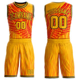 Custom Gold Red-Black Fire Wing Boho Style Round Neck Sublimation Basketball Uniform Jersey