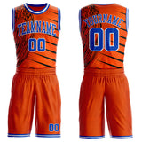 Custom Orange Thunder Blue-White Wing Stripe Boho Style Round Neck Sublimation Basketball Uniform Jersey