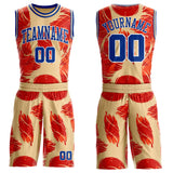Custom Cream Royal Orange White-Yellow Feather Boho Style Round Neck Sublimation Basketball Uniform Jersey