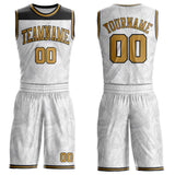 Custom White Old Gold-Black Feather Wing Boho Style Round Neck Sublimation Basketball Uniform Jersey