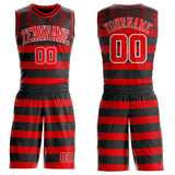 Custom Black Fire Red-White Wing Stripe Boho Style Round Neck Sublimation Basketball Uniform Jersey