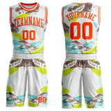 Custom White-Orange Feather Boho Style Round Neck Sublimation Basketball Uniform Jersey