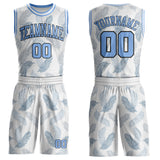 Custom White Light Blue-Black Feather Boho Style Round Neck Sublimation Basketball Uniform Jersey