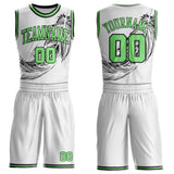 Custom White Pea Green-Black Feather Boho Style Round Neck Sublimation Basketball Uniform Jersey