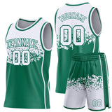 Custom White-Kelly Green Shattered Geometric Side Panel Stripe Round Neck Sublimation Basketball Set Jersey