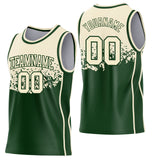 Custom Cream-Green Shattered Geometric Side Panel Stripe Round Neck Sublimation Basketball Set Jersey