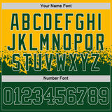 Custom Gold Green-White Shattered Geometric Side Panel Stripe Round Neck Sublimation Basketball Set Jersey