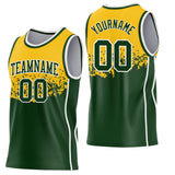 Custom Gold Green-White Shattered Geometric Side Panel Stripe Round Neck Sublimation Basketball Set Jersey