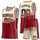 Custom Cream Vintage USA Flag Maroon-Black Shattered Geometric Side Panel Stripe Round Neck Sublimation Basketball Set Jersey