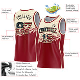 Custom Cream Vintage USA Flag Maroon-Black Shattered Geometric Side Panel Stripe Round Neck Sublimation Basketball Set Jersey