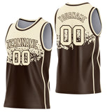 Custom Cream-Brown Shattered Geometric Side Panel Stripe Round Neck Sublimation Basketball Set Jersey