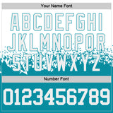 Custom White-Teal Shattered Geometric Side Panel Stripe Round Neck Sublimation Basketball Set Jersey