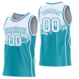 Custom White-Teal Shattered Geometric Side Panel Stripe Round Neck Sublimation Basketball Set Jersey