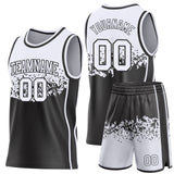 Custom White-Black Shattered Geometric Side Panel Stripe Round Neck Sublimation Basketball Set Jersey