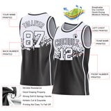 Custom White-Black Shattered Geometric Side Panel Stripe Round Neck Sublimation Basketball Set Jersey