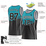 Custom Teal Black-White Shattered Geometric Side Panel Stripe Round Neck Sublimation Basketball Set Jersey