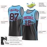 Custom Sky Blue Black-Pink Shattered Geometric Side Panel Stripe Round Neck Sublimation Basketball Set Jersey