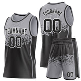 Custom Gray Black-White Shattered Geometric Side Panel Stripe Round Neck Sublimation Basketball Set Jersey