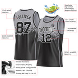 Custom Gray Black-White Shattered Geometric Side Panel Stripe Round Neck Sublimation Basketball Set Jersey