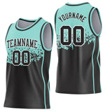 Custom Ice Blue Black-White Shattered Geometric Side Panel Stripe Round Neck Sublimation Basketball Set Jersey