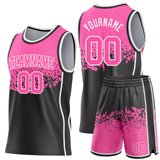 Custom Pink Black-White Shattered Geometric Side Panel Stripe Round Neck Sublimation Basketball Set Jersey