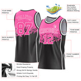 Custom Pink Black-White Shattered Geometric Side Panel Stripe Round Neck Sublimation Basketball Set Jersey