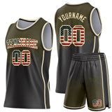 Custom Olive Vintage USA Flag Black-Cream Shattered Geometric Side Panel Stripe Round Neck Sublimation Basketball Set Jersey