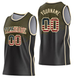 Custom Olive Vintage USA Flag Black-Cream Shattered Geometric Side Panel Stripe Round Neck Sublimation Basketball Set Jersey