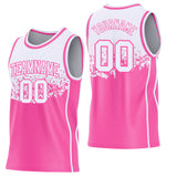 Custom White-Pink Shattered Geometric Side Panel Stripe Round Neck Sublimation Basketball Set Jersey