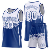 Custom White-Royal Shattered Geometric Side Panel Stripe Round Neck Sublimation Basketball Set Jersey