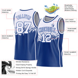 Custom White-Royal Shattered Geometric Side Panel Stripe Round Neck Sublimation Basketball Set Jersey