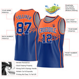 Custom Orange Royal-White Shattered Geometric Side Panel Stripe Round Neck Sublimation Basketball Set Jersey