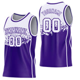 Custom White-Purple Shattered Geometric Side Panel Stripe Round Neck Sublimation Basketball Set Jersey