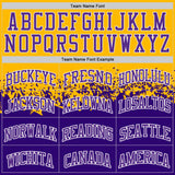 Custom Gold Purple-White Shattered Geometric Side Panel Stripe Round Neck Sublimation Basketball Set Jersey