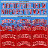 Custom Powder Blue Red-White Shattered Geometric Side Panel Stripe Round Neck Sublimation Basketball Set Jersey