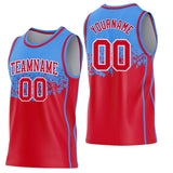 Custom Powder Blue Red-White Shattered Geometric Side Panel Stripe Round Neck Sublimation Basketball Set Jersey