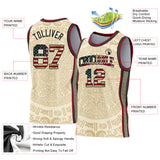 Custom Cream Vintage USA Flag Black-Maroon Tribal Ethnic Aztec Sun Stone Side Panel Stripe Round Neck Sublimation Basketball Set Jersey