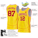 Custom Gold Red-White Tribal Ethnic Aztec Sun Stone Side Panel Stripe Round Neck Sublimation Basketball Set Jersey