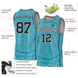 Custom Teal Black-White Tribal Ethnic Aztec Sun Stone Side Panel Stripe Round Neck Sublimation Basketball Set Jersey