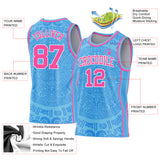 Custom Sky Blue Pink-White Tribal Ethnic Aztec Sun Stone Side Panel Stripe Round Neck Sublimation Basketball Set Jersey