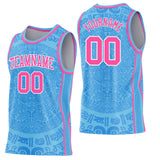 Custom Sky Blue Pink-White Tribal Ethnic Aztec Sun Stone Side Panel Stripe Round Neck Sublimation Basketball Set Jersey